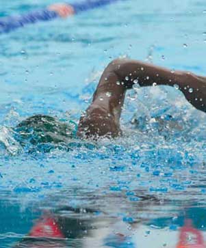 Close-up of a swimmer practicing freestyle